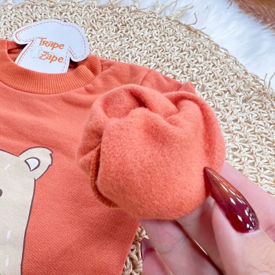 Conj. Casaco Cool Bear e Calça de Moletom - Laranja e Areia